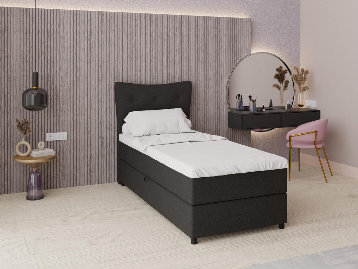 BOXBETT Nevada 90x200 cm Polsterbett mit hochwertiger Bonell-Matratze und Topper - Anthrazit - Dunkelgrau, Holz (90/200cm) - Panda Möbel