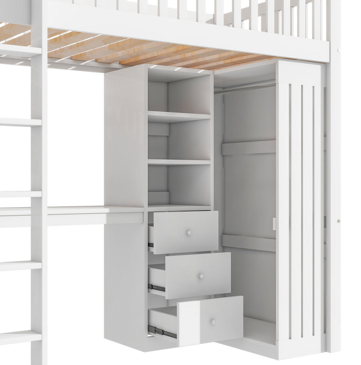 HOCHBETT 90/200 cm aus Kiefernholz mit Schreibtisch, Weiß - Weiß, Holz (90/200cm) - OKMYHOME