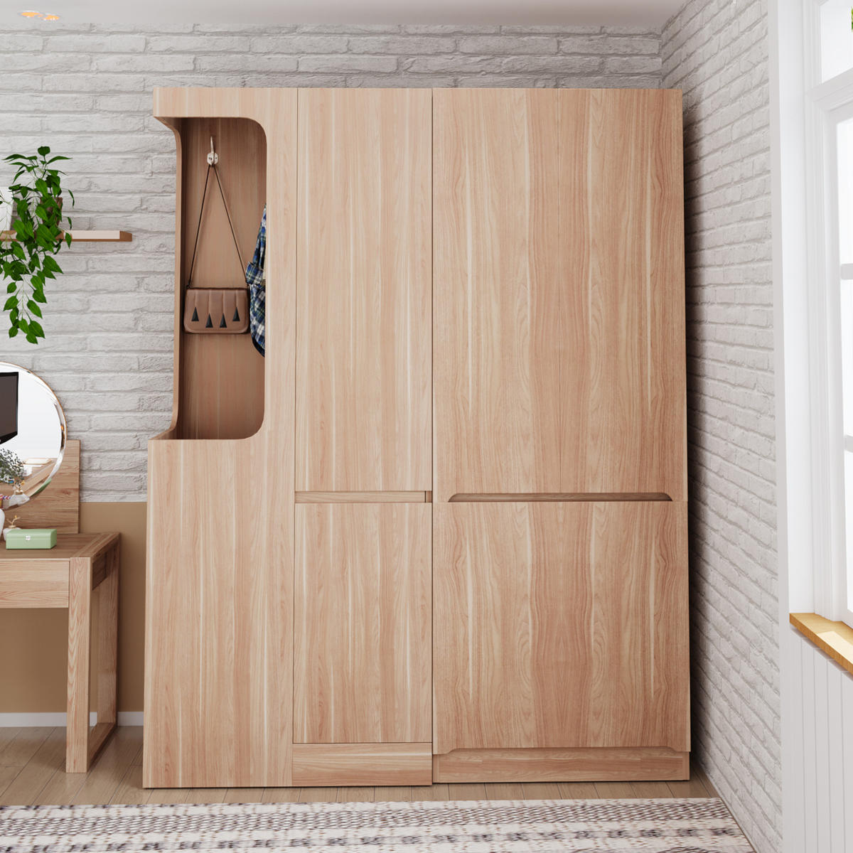 KLEIDERSCHRANK 140/170/40 cm Holzfarbe aus Kiefernholz mit Schubladen - Nussbaumfarben, Holzwerkstoff (40/170/140cm) - OKMYHOME