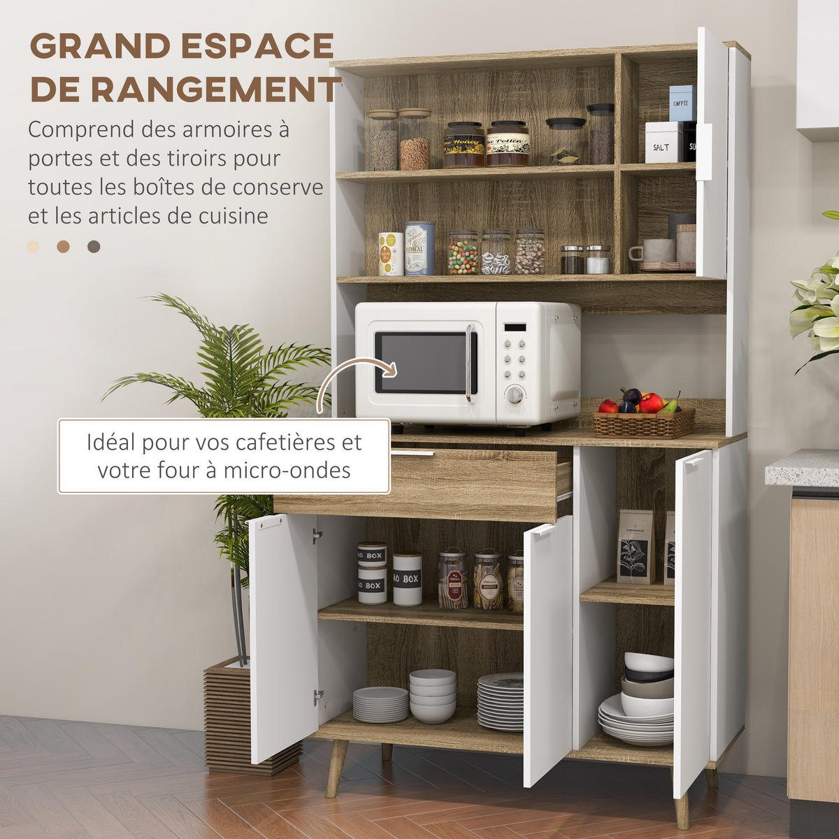 BUFFET DE-11070 Skandi-Design, 4 Türen Weiß/Natur - Weiß, Holzwerkstoff (39/180/98cm) - ComfortXL