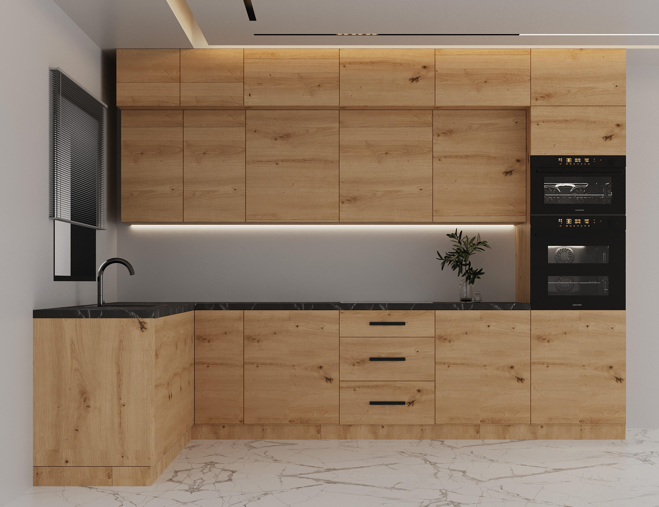 WINKELKÜCHE 330 × 230 cm - Langen K105-M330 - in Artisan Eiche - Schwarz/Eiche Artisan, Holz/Holzwerkstoff (330/248/230cm)