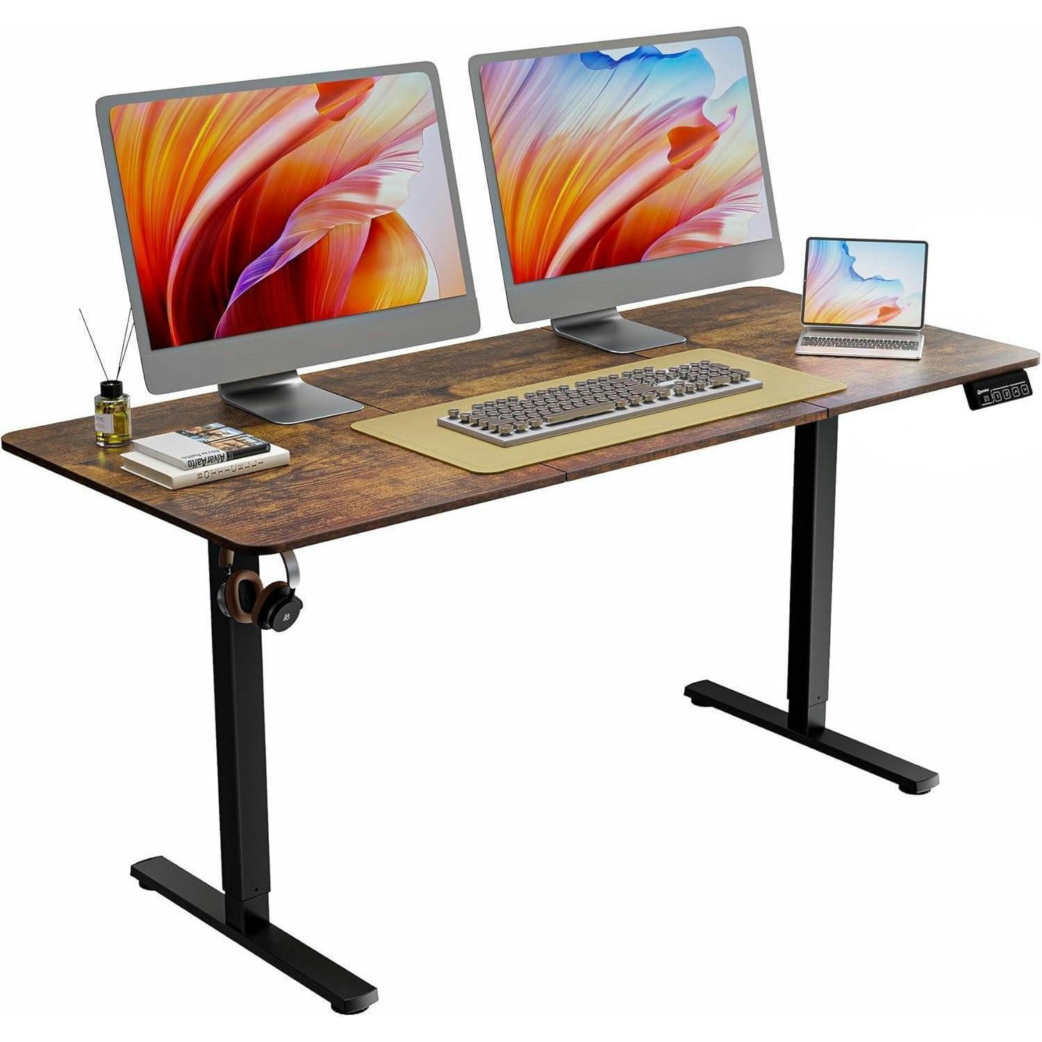 SCHREIBTISCH höhenverstellbar elektrisch 160 x 70 cm Braun - Braun, Holzwerkstoff (160/60/118cm)