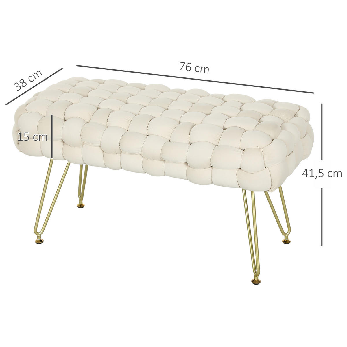 SITZHOCKER mit Samtoptik Cremeweiß 76/38/41,5 cm - Weiß, Textil (76/41.5/38cm) - HOMCOM