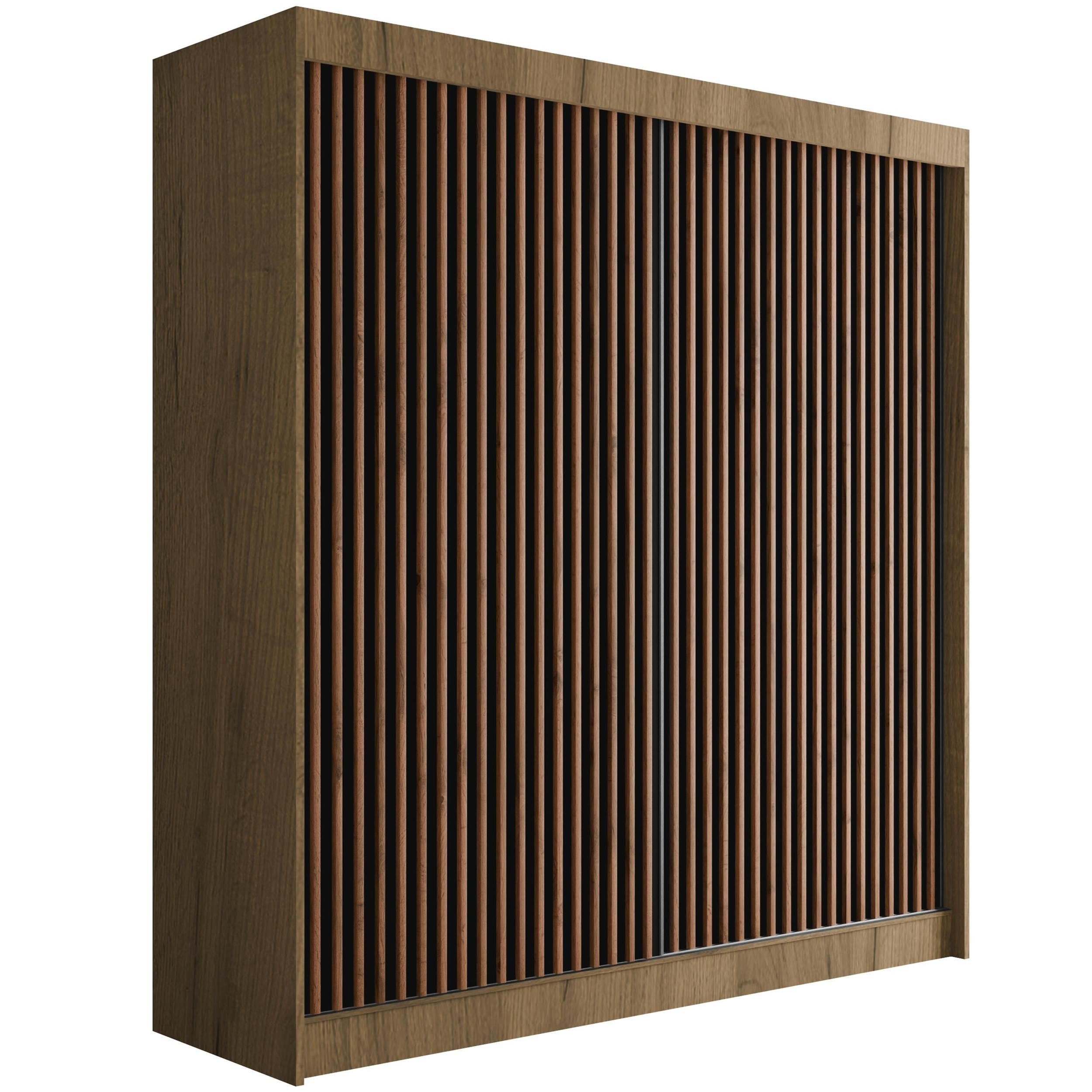 KLEIDERSCHRANK mit Lamel-Schiebetüren VILANv2 - 200 cm Eiche Kraft + Lamelle Eiche Wotan - Hellbraun/Eiche Wotan, Holzwerkstoff (200/215/61cm) - ALTDECOR