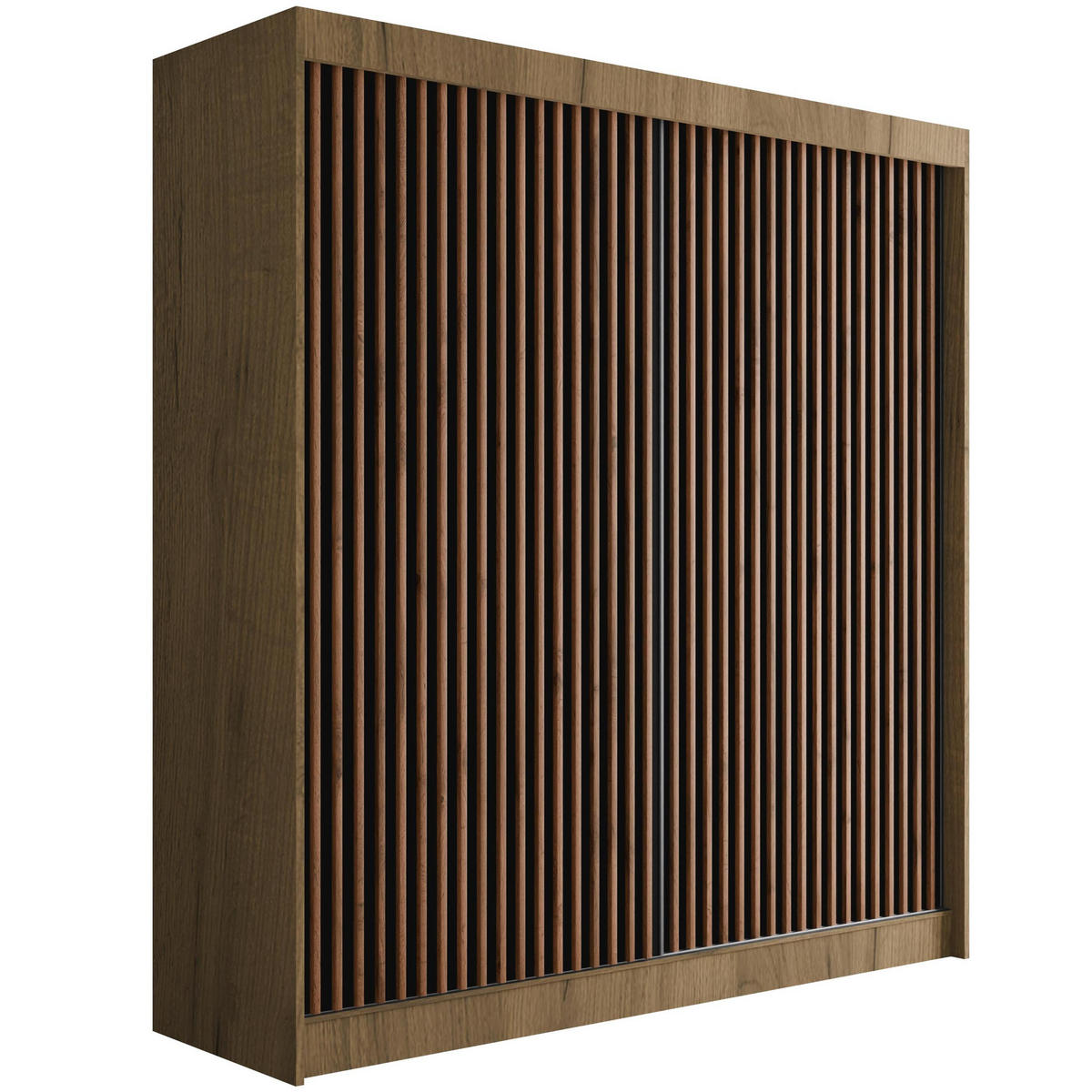KLEIDERSCHRANK mit Lamel-Schiebetüren VILANv2 - 200 cm Eiche Kraft + Lamelle Eiche Wotan - Hellbraun/Eiche Wotan, Holzwerkstoff (200/215/61cm) - ALTDECOR