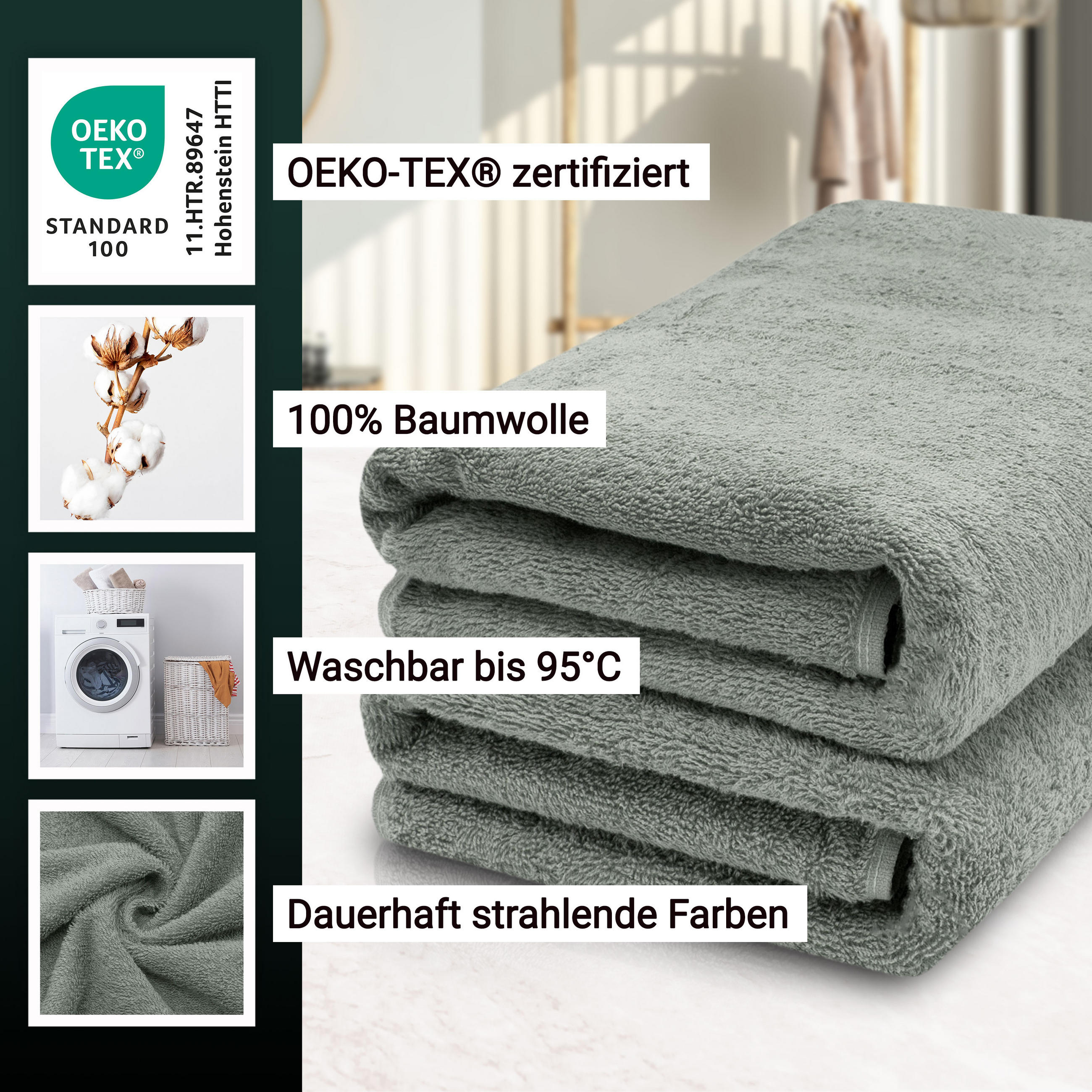 SAUNATUCH, 2er-Set, 70x200 cm, 100% Baumwolle, Grau - Hellgrau, Textil (70/200cm) - Zollner