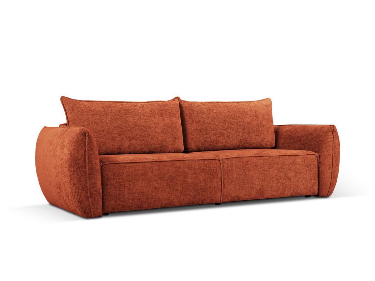 AUSKLAPPBARES-SOFA mit Bettkasten Kaelle aus Chenille-Stoff terrakotta 3 Sitzplätze - Terra cotta, Textil (97/91/244cm) - Micadoni