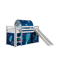 HOCHBETT mit Rutsche Karolina Massivholz Weiß Textilset Astro 2 - Blau/Weiß, Holz (90/200cm) - 58aufmkessel