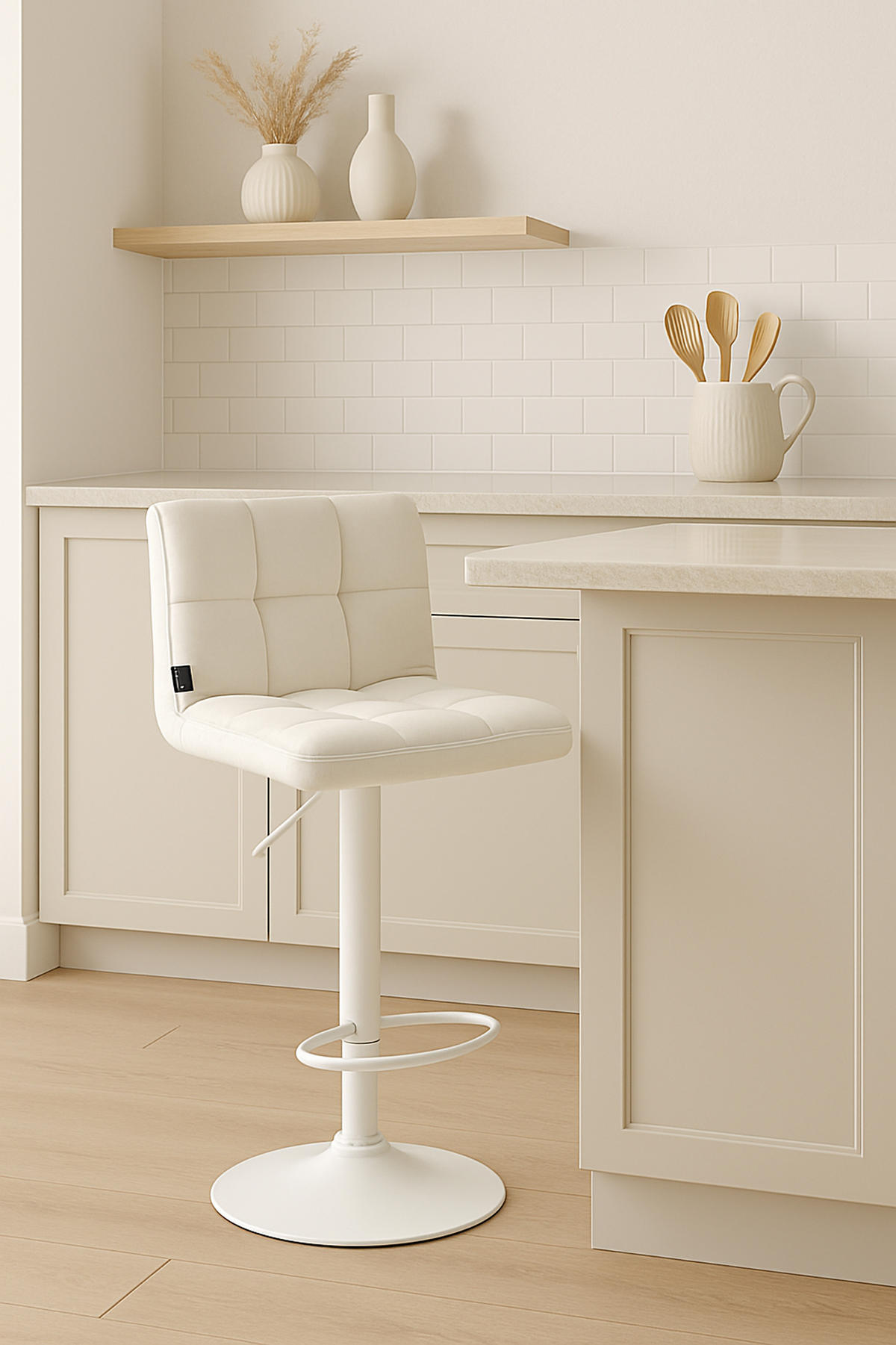 BARHOCKER Peran Samt weiß creme - Creme/Weiß, Textil/Metall (46/114/47cm) - TPFLiving