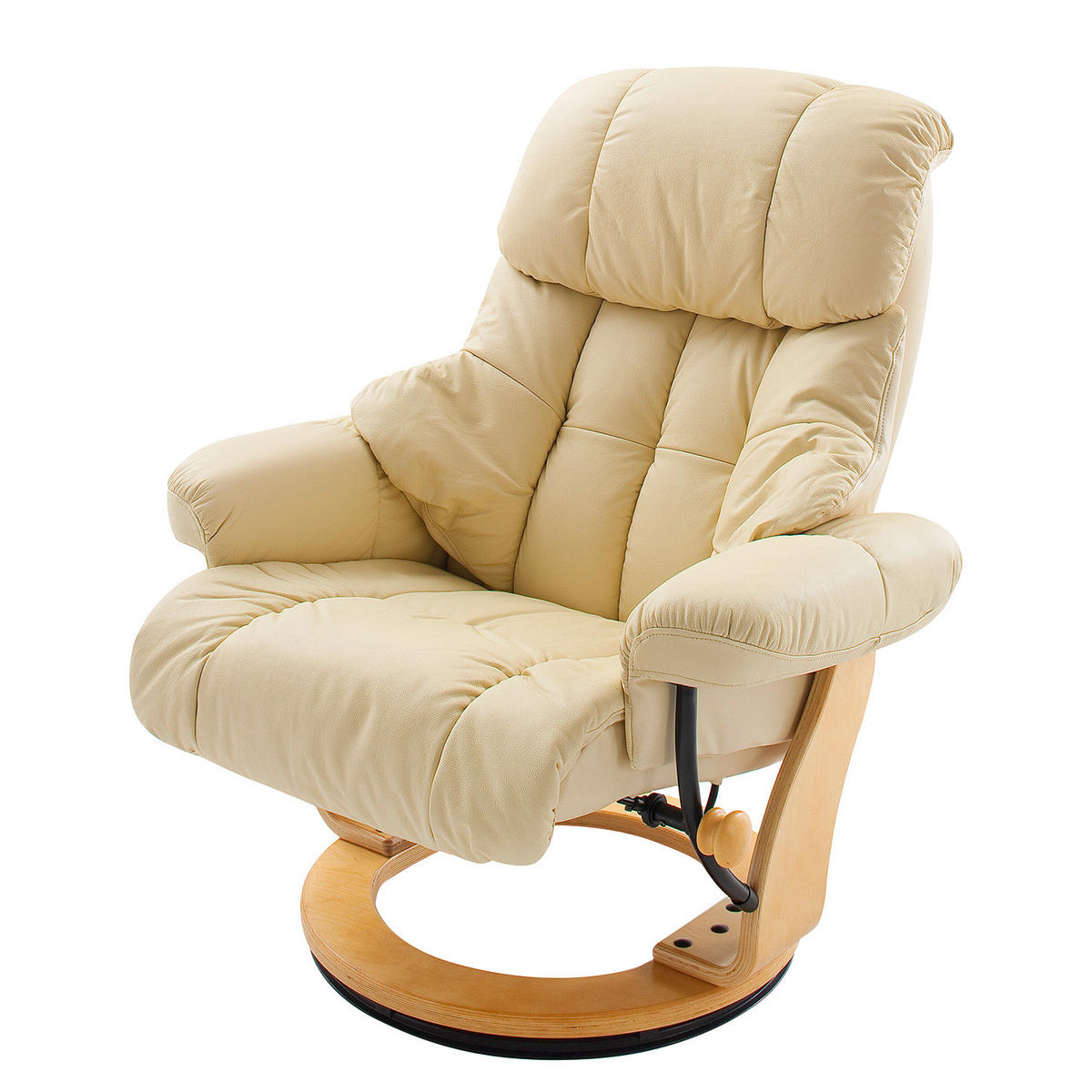 RELAXSESSEL - 2-teilig - Holzwerkstoff / Echtleder / Kunstleder - Creme, Leder/Birkenholz (90/104/91cm) - home24