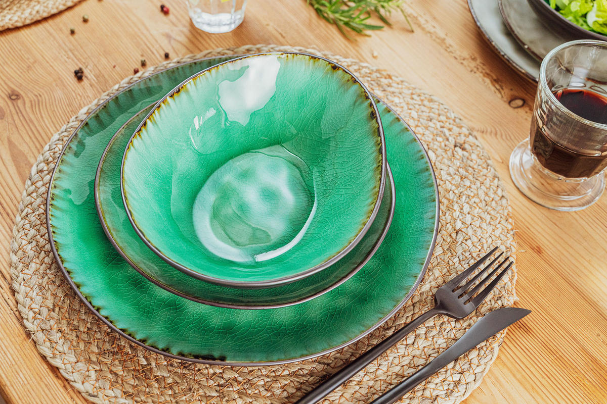SALATSCHALEN SET PALM BEACH - 4 teilig aus Steingut - Grün, Keramik (20cm) - Sänger