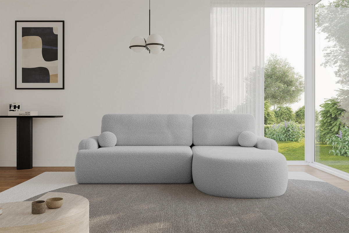 ECKSOFA mit Schlaffunktion und Bettkasten LIRA-L - 264x172x89 Hellgrau - Hellgrau, Holzwerkstoff/Textil (172/264cm) - ALTDECOR