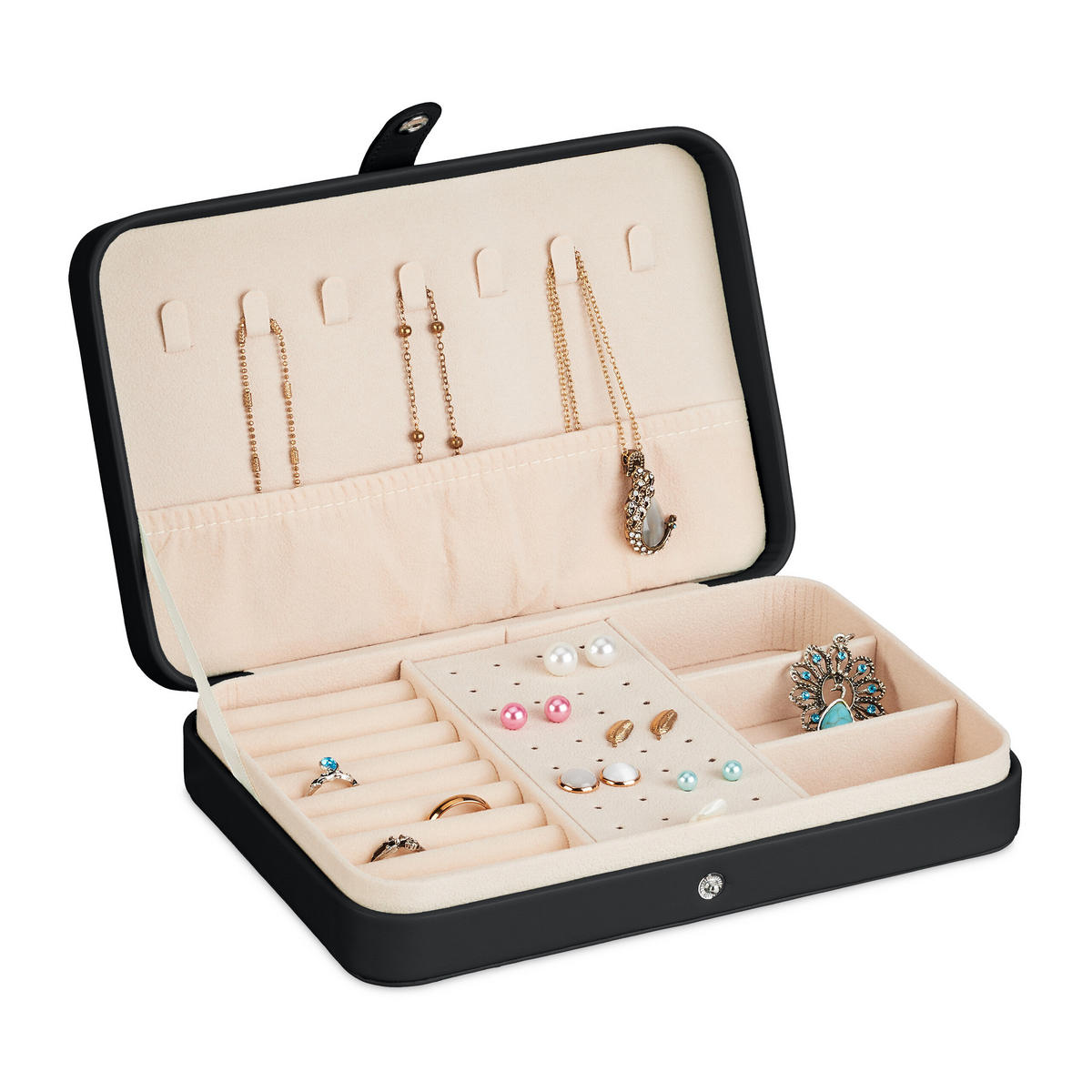 SCHMUCKKÄSTCHEN - Schwarz, Holzwerkstoff/Kunststoff (21/4.5/14.5cm) - Relaxdays