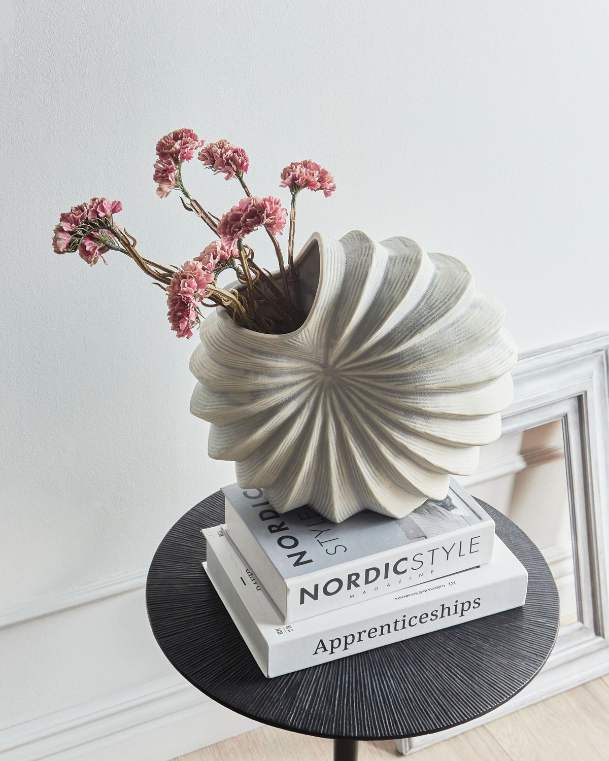 BLUMENVASE Steinzeug weiß Scup - Weiß, Keramik (28cm) - Beliani