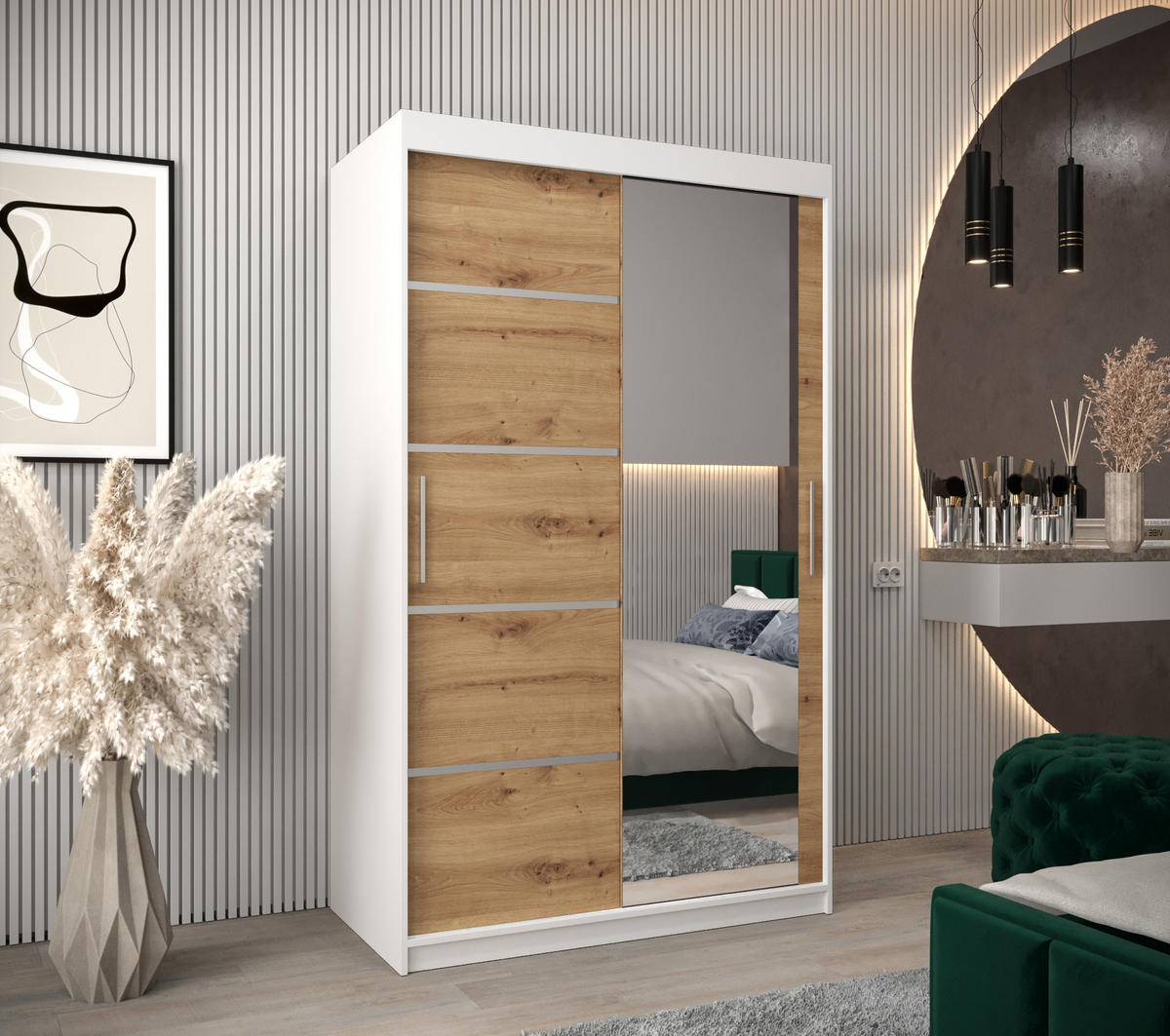 SCHWEBETÜRENSCHRANK 200/120/62 2-türig - Silberfarben/Eiche Artisan, Holz/Kunststoff (120/200/62cm) - Abiks Möbel