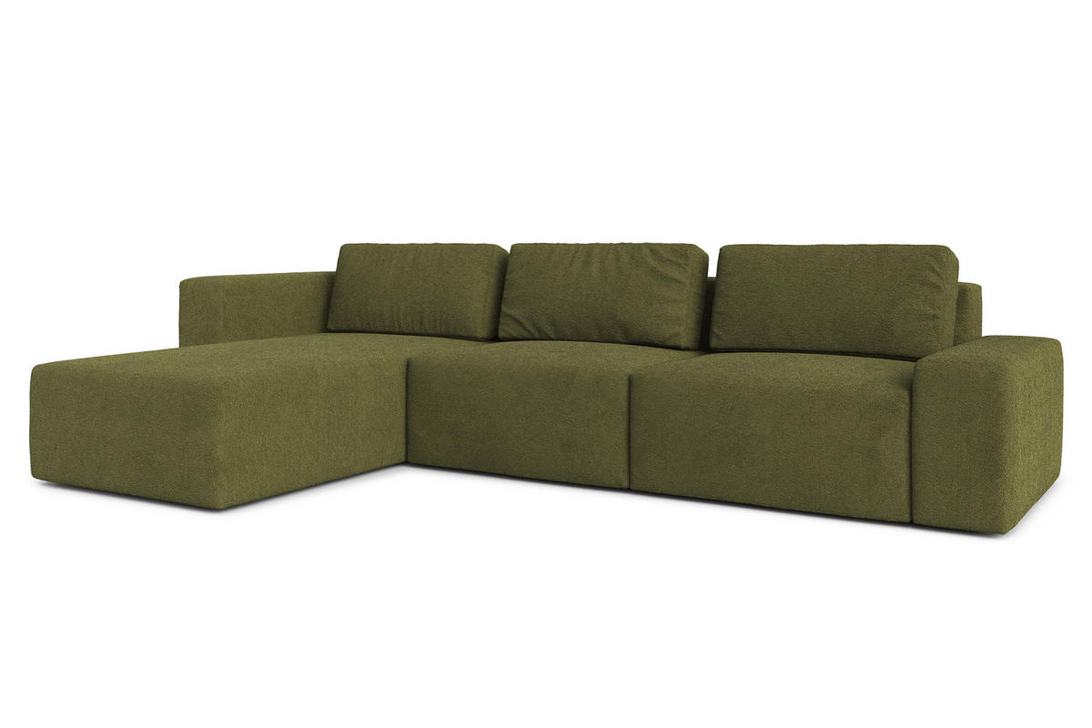 ECKSOFA L Form Arkleton Grün 360/180/93 cm Links Stil & Komfort - Schwarz/Olivgrün, Kunststoff/Textil (180/360cm) - AX Living