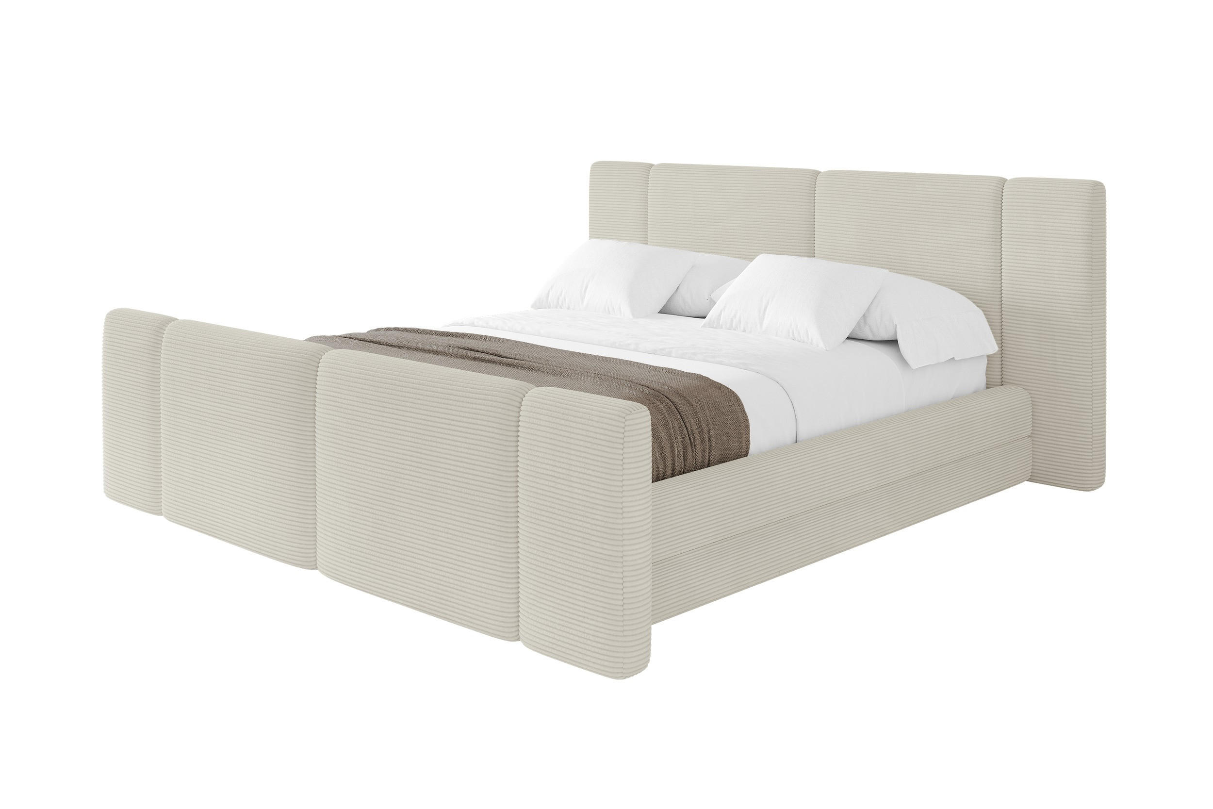 POLSTERBETT mit Bettkasten, Fußteil und Lattenrost, Bett mit Matratze H3/H4 - TEVO-Z 140x200 Creme - Sahara, Holzwerkstoff/Textil (140/200cm) - ALTDECOR