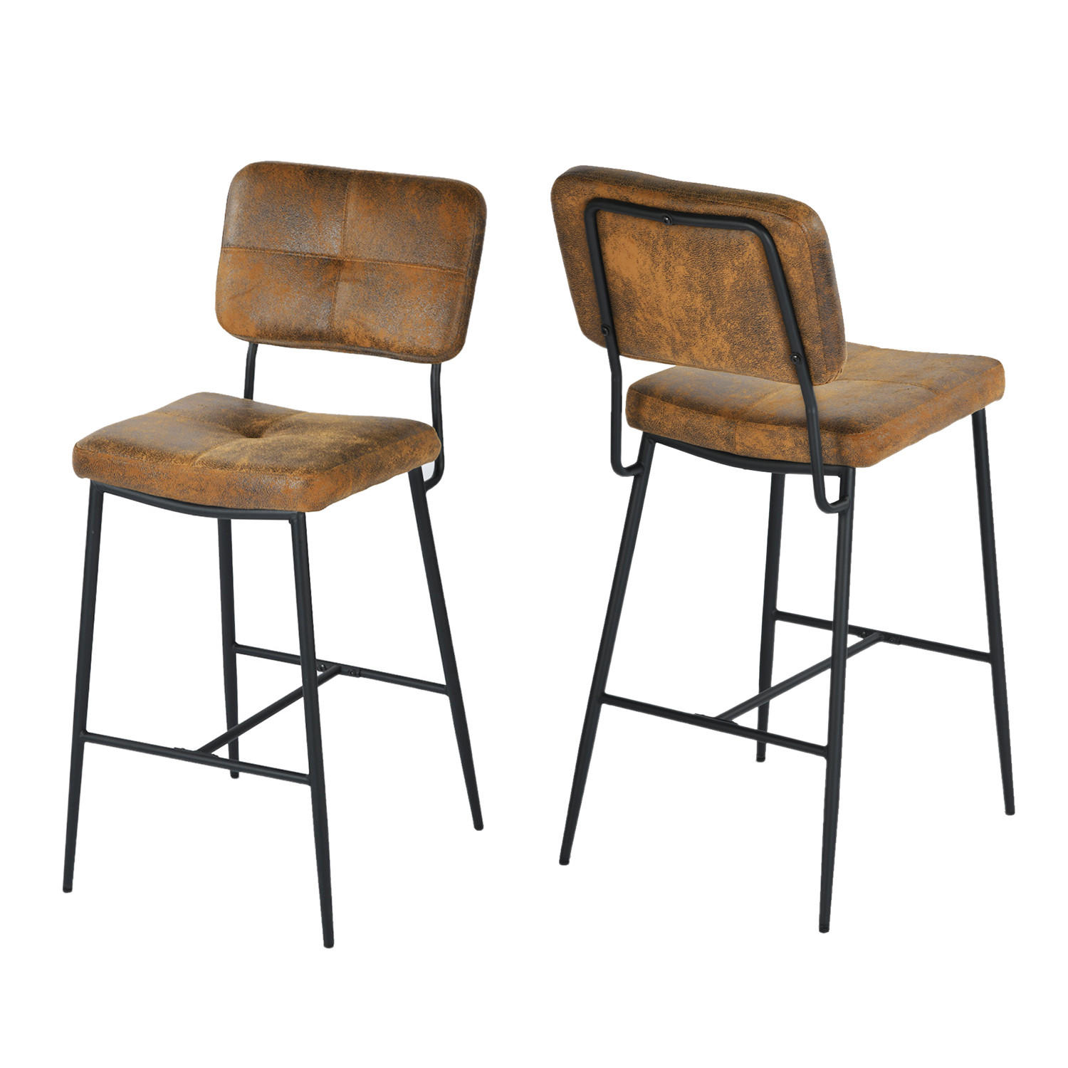 BARHOCKER 2er-Set , 69 cm Sitzhöhe, Gepolsterte Barstühle aus Velourslederimitat mit Rückenlehne und Fußstütze - Braun, Textil/Metall (46/102/52cm) - Meubles Cosy