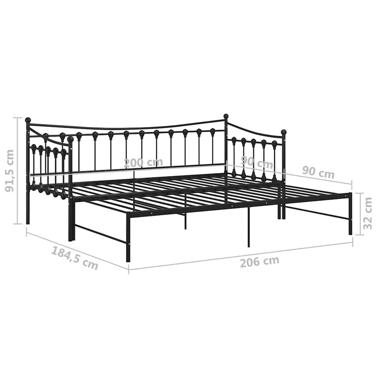 AUSZIEHSOFA Bettgestell Schwarz Metall 90/200 Cm - Schwarz, Textil (90/200cm) - vidaXL