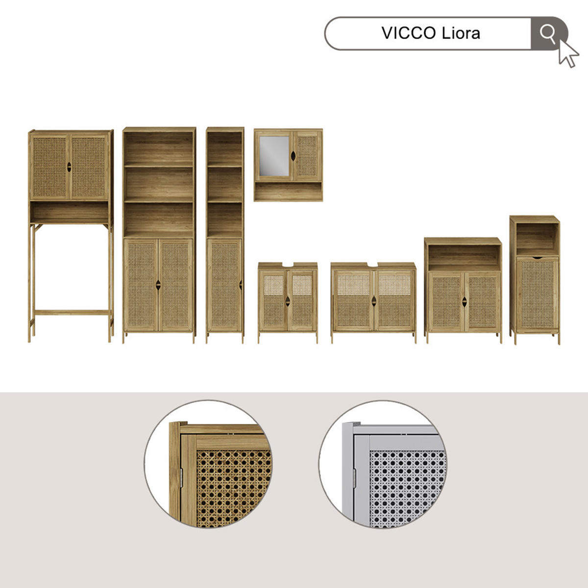 BADSCHRANK Liora Bambus 36 x 98 cm - Grün, Holzwerkstoff (36/98/33cm) - Vicco