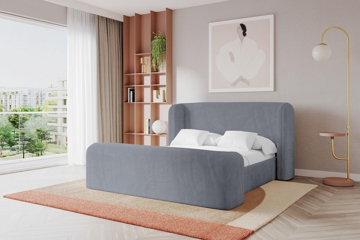POLSTERBETT mit Bettkasten, Fußteil und Lattenrost, Boxbett ohne Matratze - ESTI-Z 160x200 Grau - Grau, Holzwerkstoff/Textil (160/200cm) - ALTDECOR