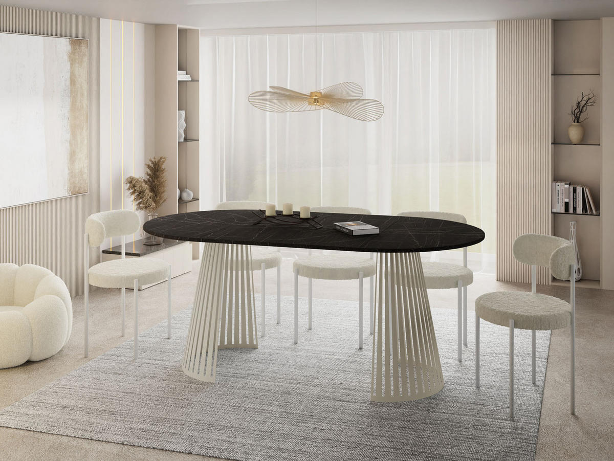 ESSTISCH Naro runder ausziehbarer, Marmor Schwarz 100-180/100/76 cm - Kaschmir/Anthrazit, Holzwerkstoff/Metall (100/100/76cm) - WFL GROUP
