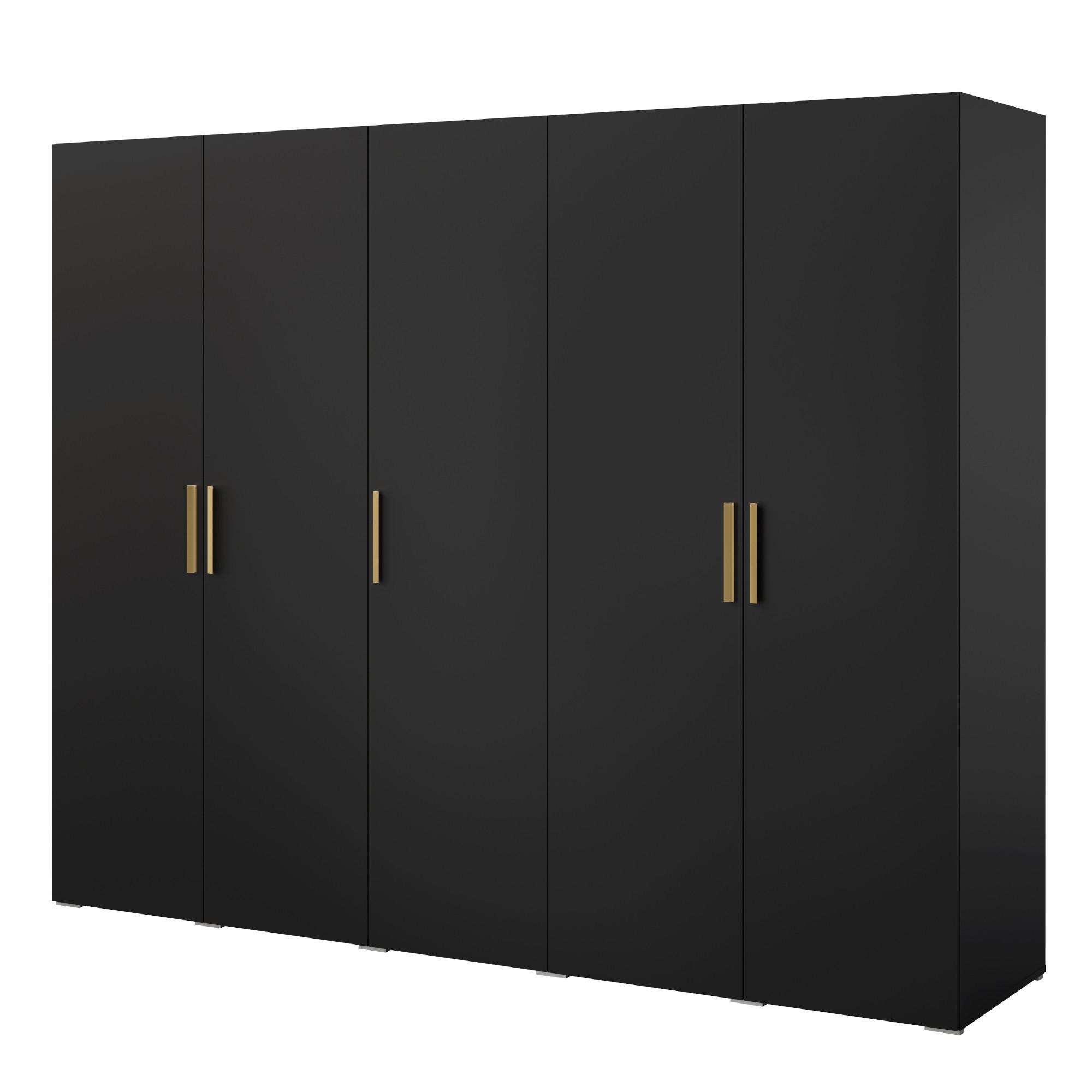 DREHTÜRENSCHRANK Napoli 5D 250 Schwarz (schwarzer oder goldener Griff) - Silberfarben/Schwarz, Holzwerkstoff/Kunststoff (250/35/60cm) - mzm24