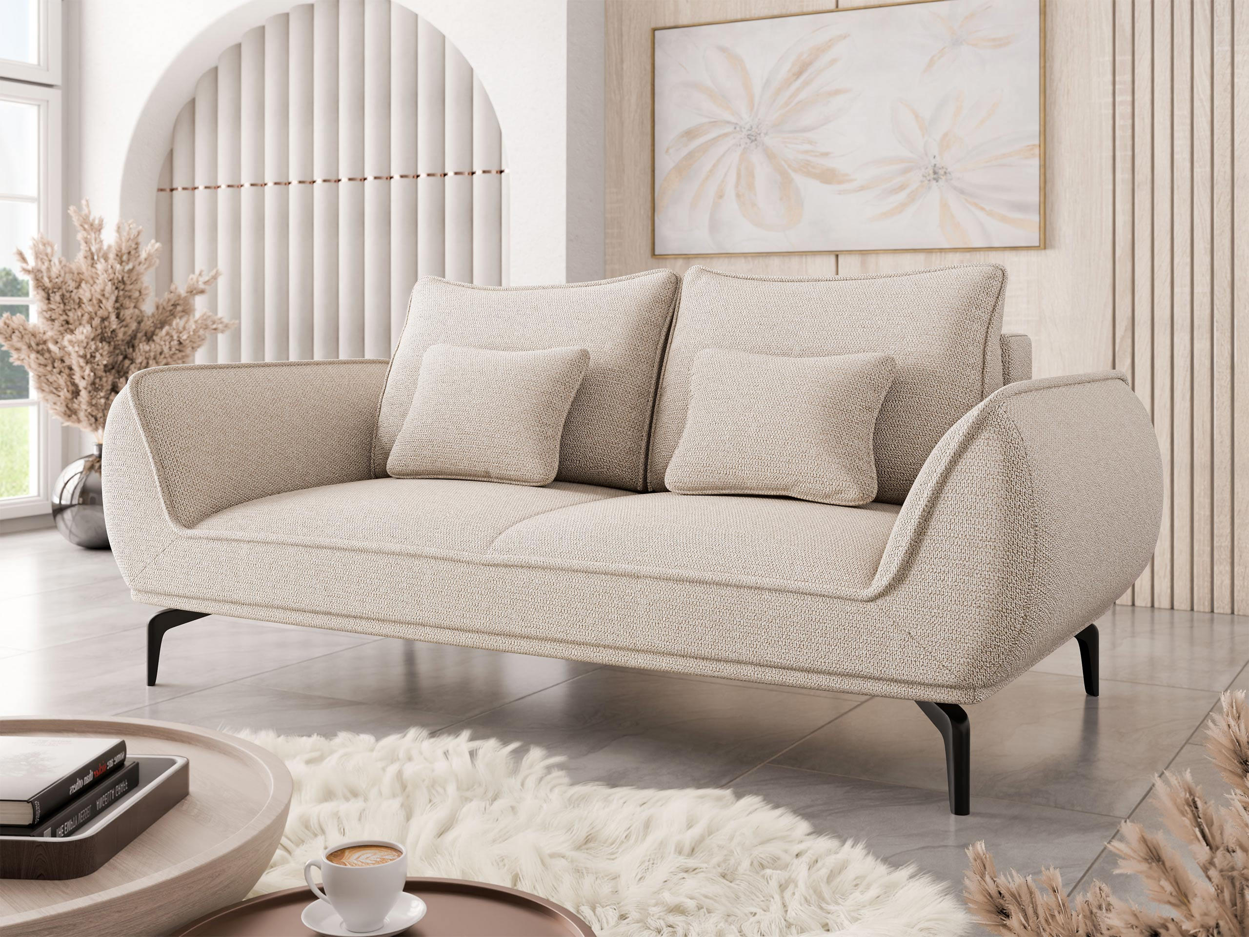 SOFA Cavo 2 - Schwarz/Naturfarben, Holz/Textil (208/86/118cm) - MIRJAN24
