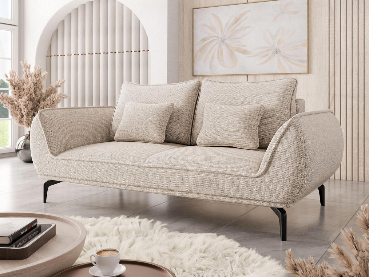 SOFA Cavo 2 - Schwarz/Naturfarben, Holz/Textil (208/86/118cm) - MIRJAN24