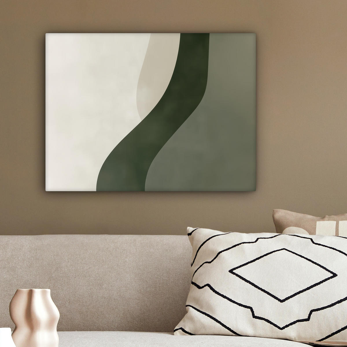 LEINWANDBILD Japandi - Grün - Abstrakt - Modern 40x30 cm - Salbeigrün, Textil (40/30cm) - MuchoWow