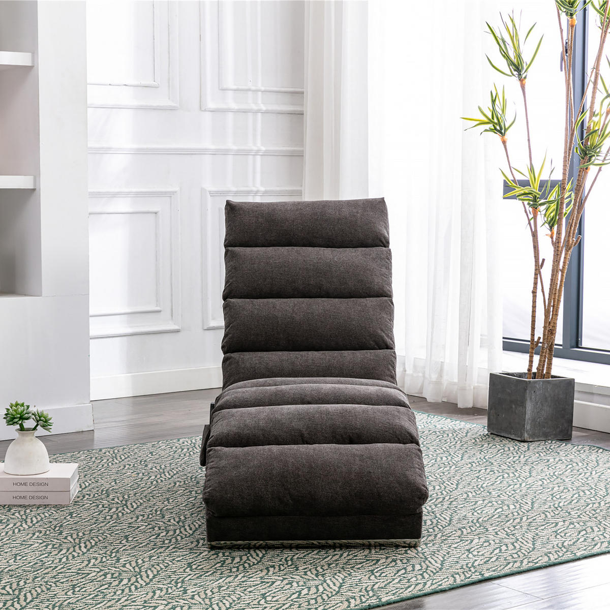 MASAŽNA FOTELJA u tamnosivoj boji s funkcijom vibracije, od lana - srebrne boje/tamno siva, drvni materijal/tekstil (55/84/148cm) - CHICFURN