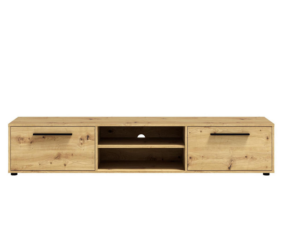RTV-SCHRANK Maxivo 190 Artisan Eiche, breiter zweitüriger TV-Tisch - Schwarz/Eiche Artisan, Holzwerkstoff (190/38/40cm) - Bettso