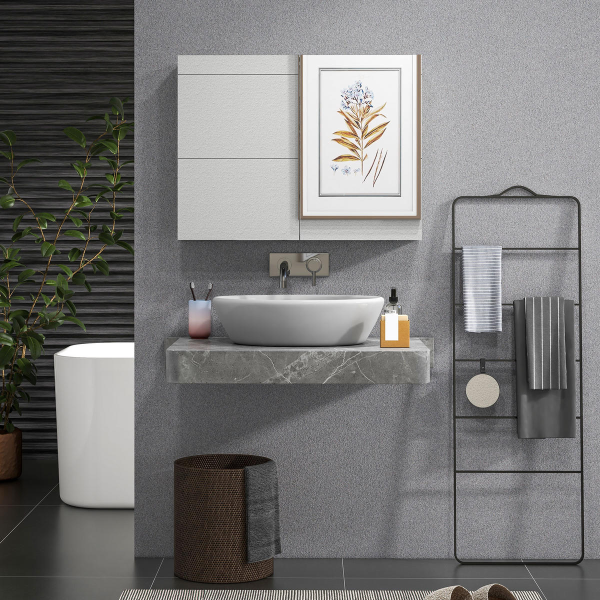SPIEGELSCHRANK Grau 80/15/60 cm - Grau, Holz (80/60/15cm) - PANGIVO