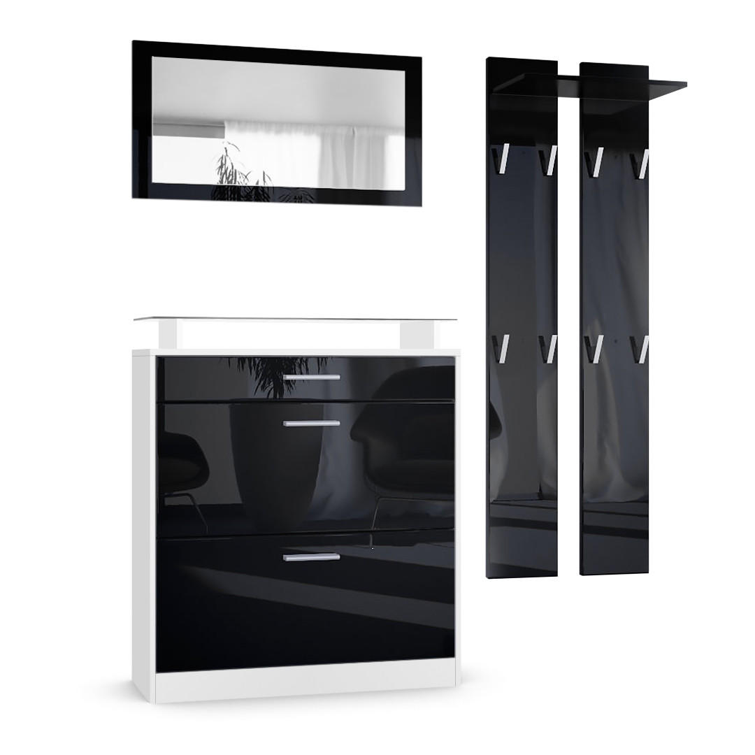 Vladon Garderobe Schwarz Hochglanz 180x200x23 cm