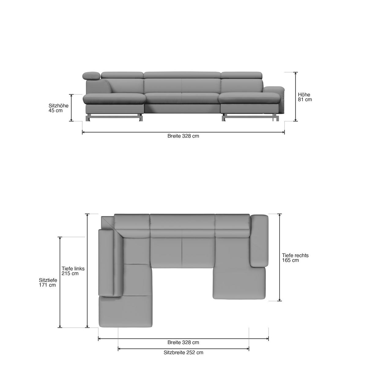 WOHNLANDSCHAFT Vaasa mit Schlaffunktion - Grau, Kunststoff/Textil (328/81/215cm) - foamnova