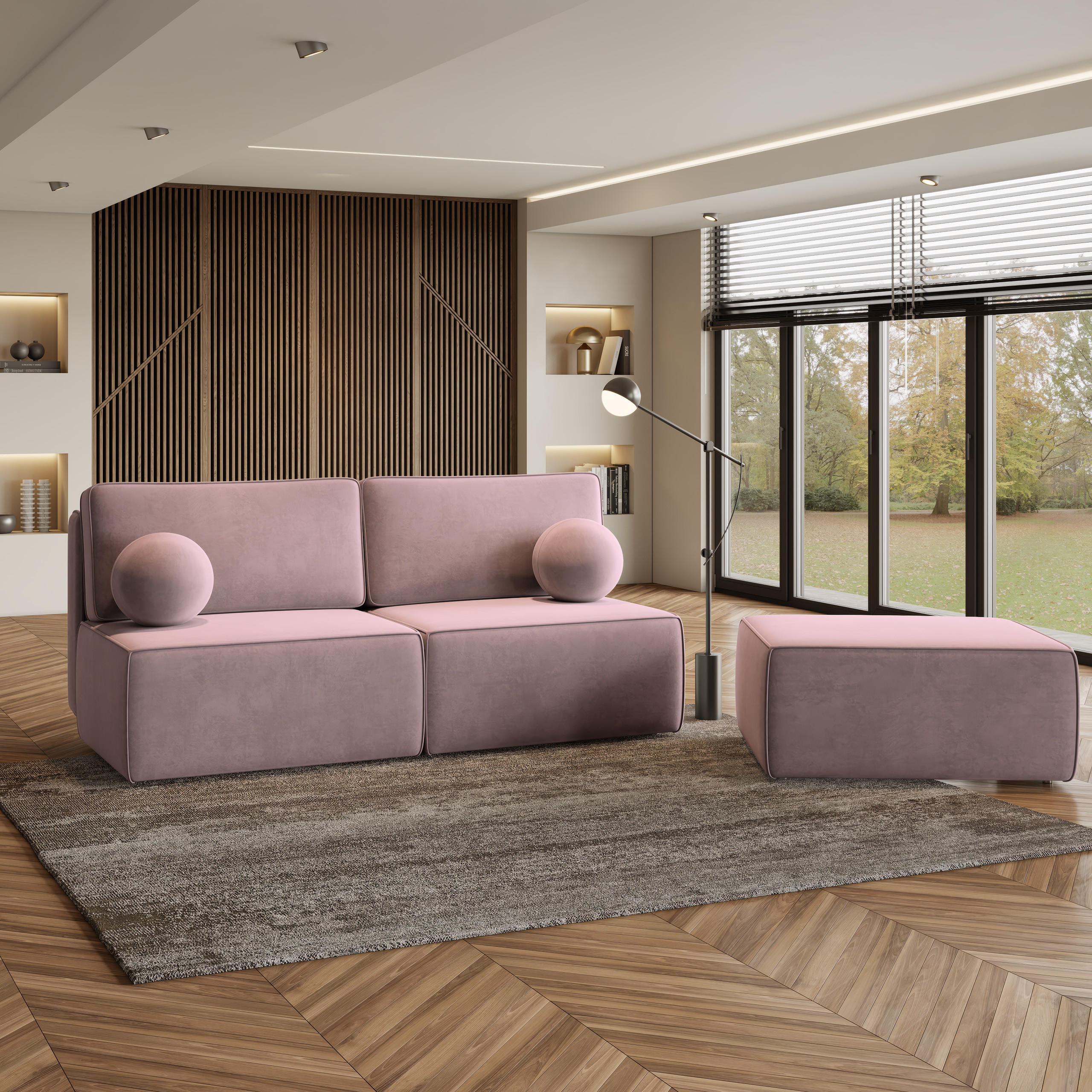 ECKSOFA VARNA M Lila Velours-Stoff mit Schlaffunktion - Lila, Holz (196/158cm) - MASSENO