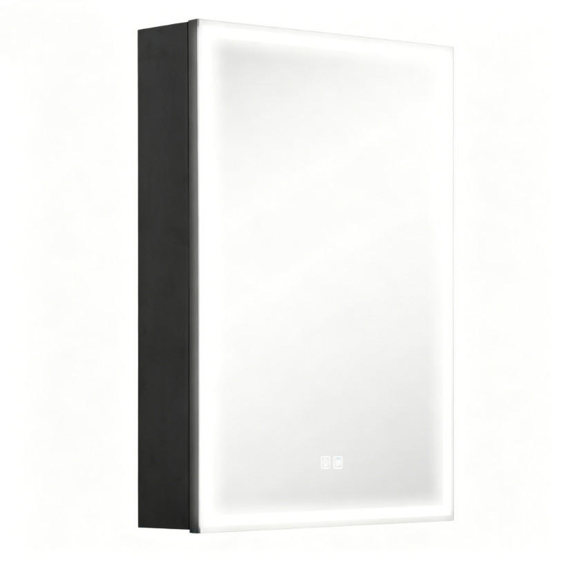 SPIEGELSCHRANK, verstellbarer LED-Beleuchtung und Antibeschlagfunktion,50*12.8*70cm, Schwarz - Schwarz, Glas (50/70/12.8cm) - Vallsero