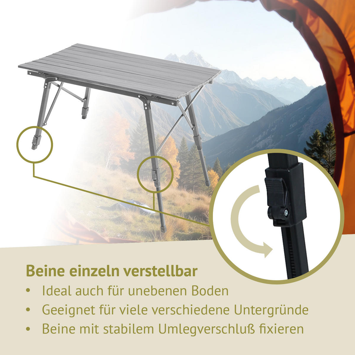 CAMPINGTISCH Höhenverstellbar Silber - Silberfarben, Metall (51.5/90/68cm) - JAWINIO