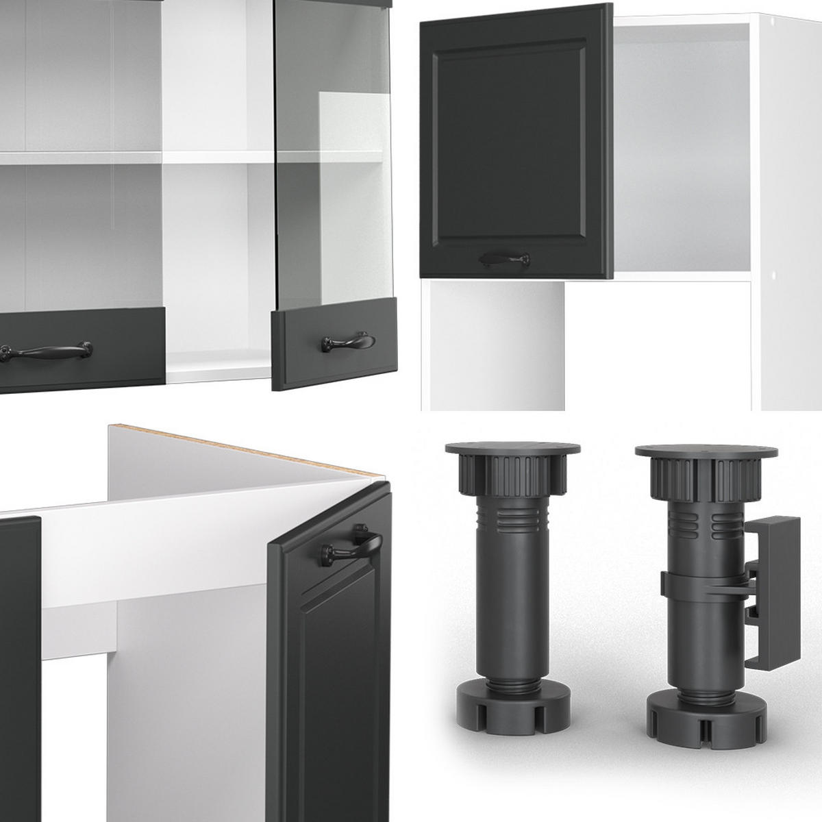 ECKKÜCHE R-Line Anthrazit Landhaus/Weiß 237 x 247 cm, AP Anthrazit - Dunkelgrau/Weiß, Holzwerkstoff (247/81.6/60cm) - Vicco