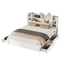 BETT 180/200 cm mit aufklappbarem Kopfteil, 4 Schubladen und Stauraum aus Kiefern, Weiß - Weiß, Holzwerkstoff (180/200cm) - Redom