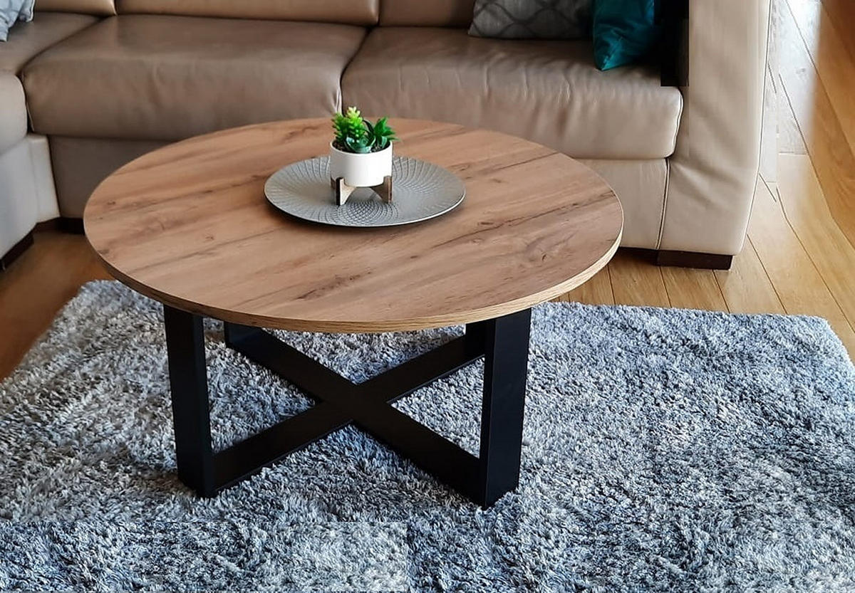 COUCHTISCH rund Eiche Wotan Schwarz 86x42 cm - Eiche Wotan/Schwarz, Holzwerkstoff (86/86/42cm) - designimpex