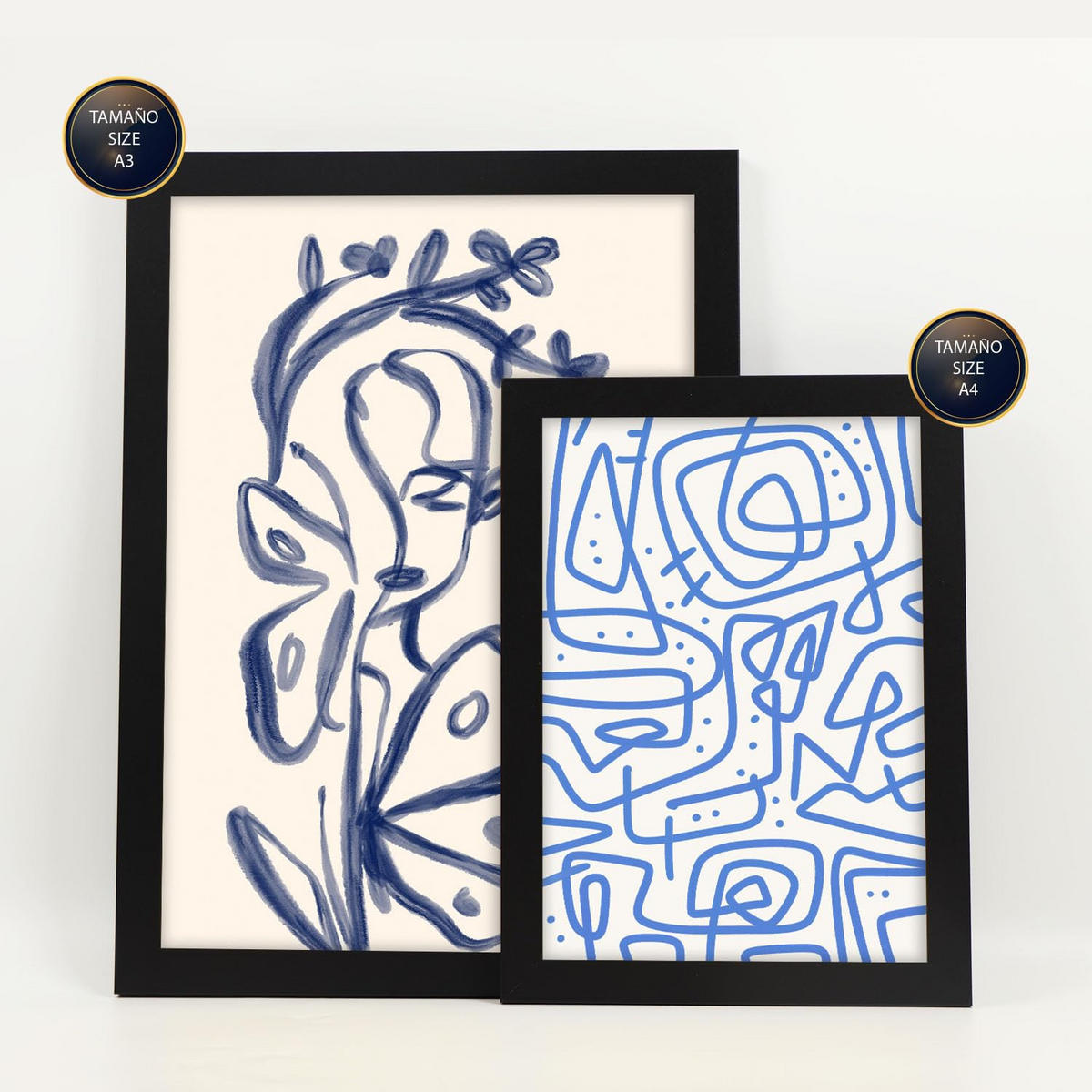 POSTER Set Mit 6 Junge Im Rahmen In Weibliche Zusammenfassung Ästhetische Dekorative Gemälde Für Ihr Wohnzimmer Zuhause A3 & A4 Schwarzer Rahmen - Schwarz, Papier (29/3cm) - Nacnic