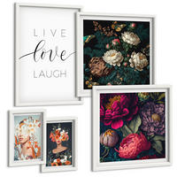 BILDER SET 5er Set - 50x50 cm & 20x30 cm & 40x60 cm Weißer Rahmen - Blumenporträts, Sträuße, Blätter - Weiß, Kunststoff (40/60cm) - TULUP