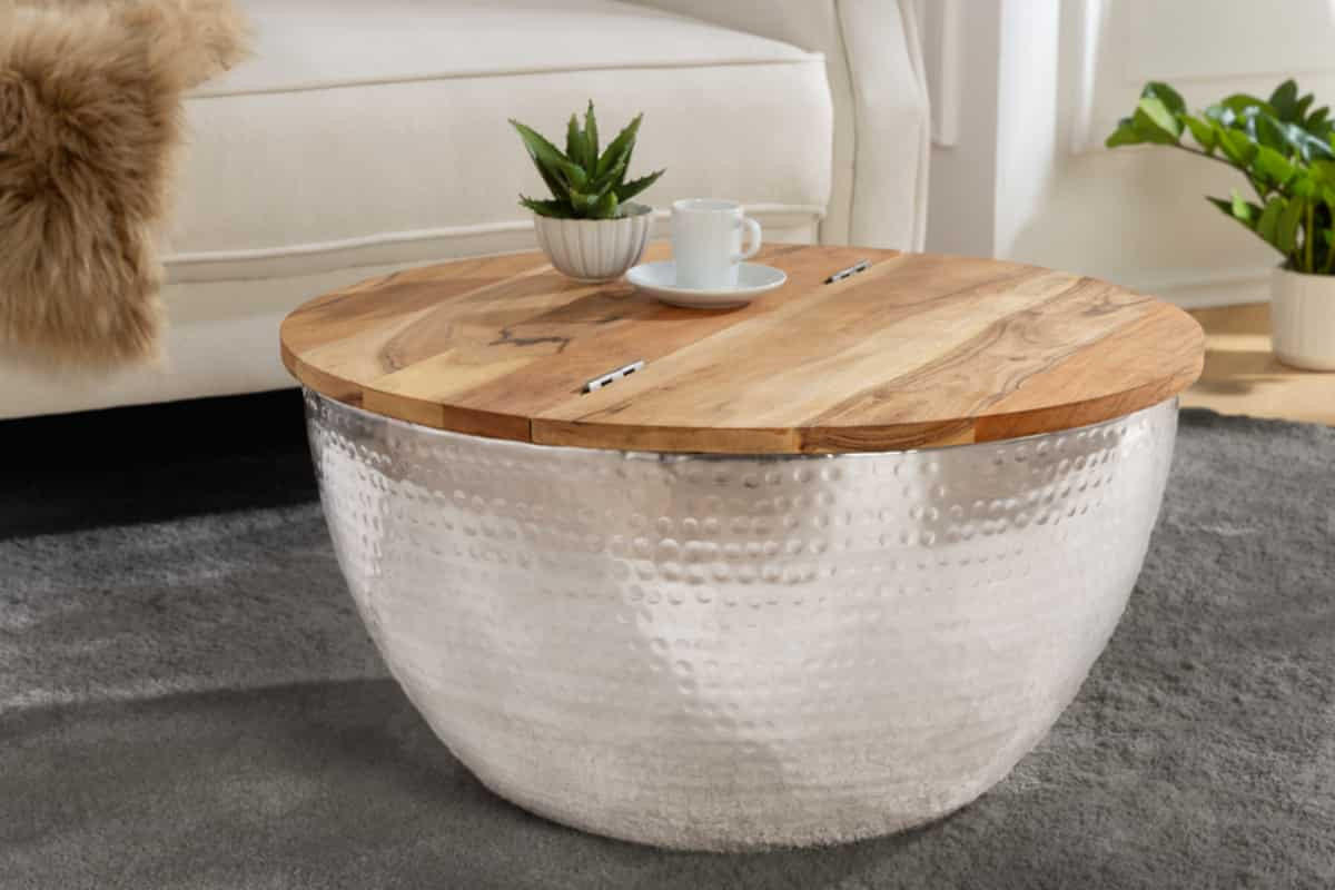 COUCHTISCH ORIENT STORAGE Mango rund Natur 60cm - Braun, Holz/Metall (60/60/32cm) - riess-ambiente