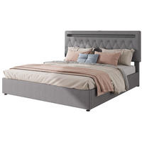 POLSTERBETT aus Leinen und MDF 180x200 cm Grau mit Bettkasten, LED-Beleuchtung und USB-Anschluss - Grau, Textil (180/200cm) - IVMEU