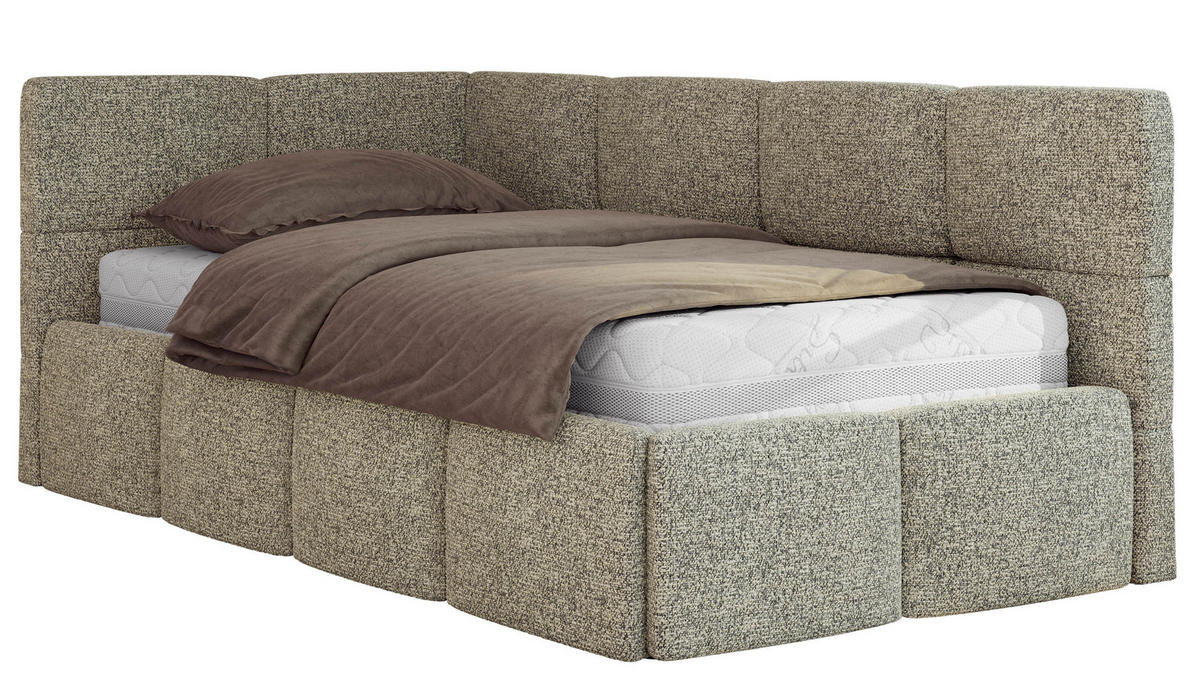 JUGENDBETT ARVO 90/200 - Grau Strukture - Pocket-Matratze - Links Seite - Grau, Textil (90/200cm) - MKS