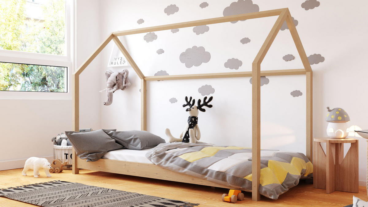 HAUSBETT Dala aus Holz, Kiefer 80x180 cm - Naturfarben/Kieferfarben, Holz (180/80cm) - WFL GROUP