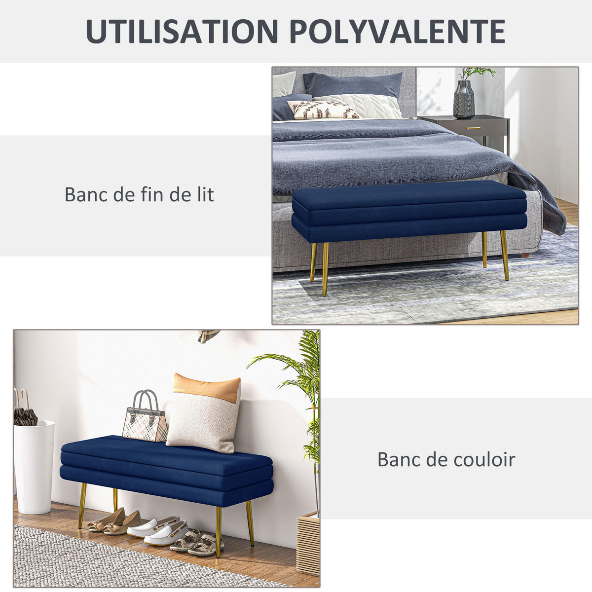 TRUHENBANK DE-16419 2-in-1 mit Stauraum und Samtbezug Blau/Gold - Blau, Textil (100/42/37.5cm) - ComfortXL