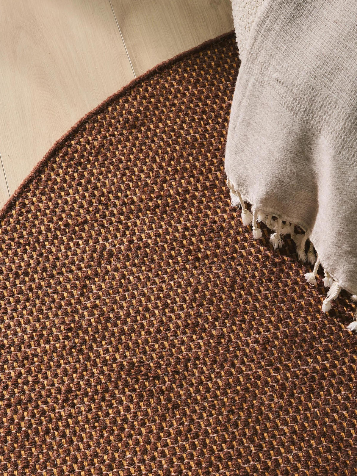 WOLLTEPPICH rund Rocco Braun ø 150 cm rund - Braun, Textil (150/150cm) - benuta Pure