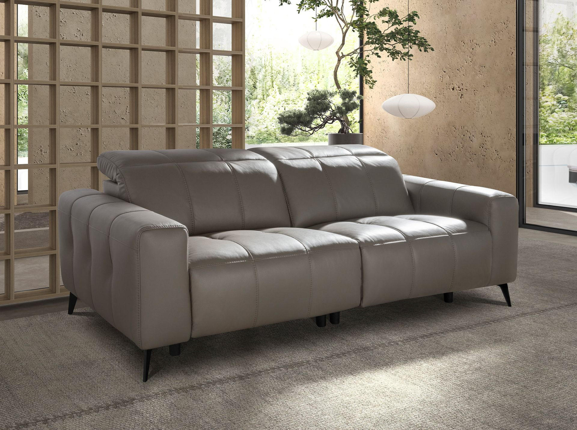 SOFA Klassisch Grau Schwarz 216/110/98 cm - Schwarz, Leder/Metall (216/98/110cm) - ANGEL CERDA